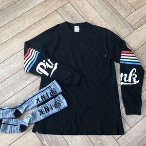 Bundle of PINK long sleeve t-shirt and socks